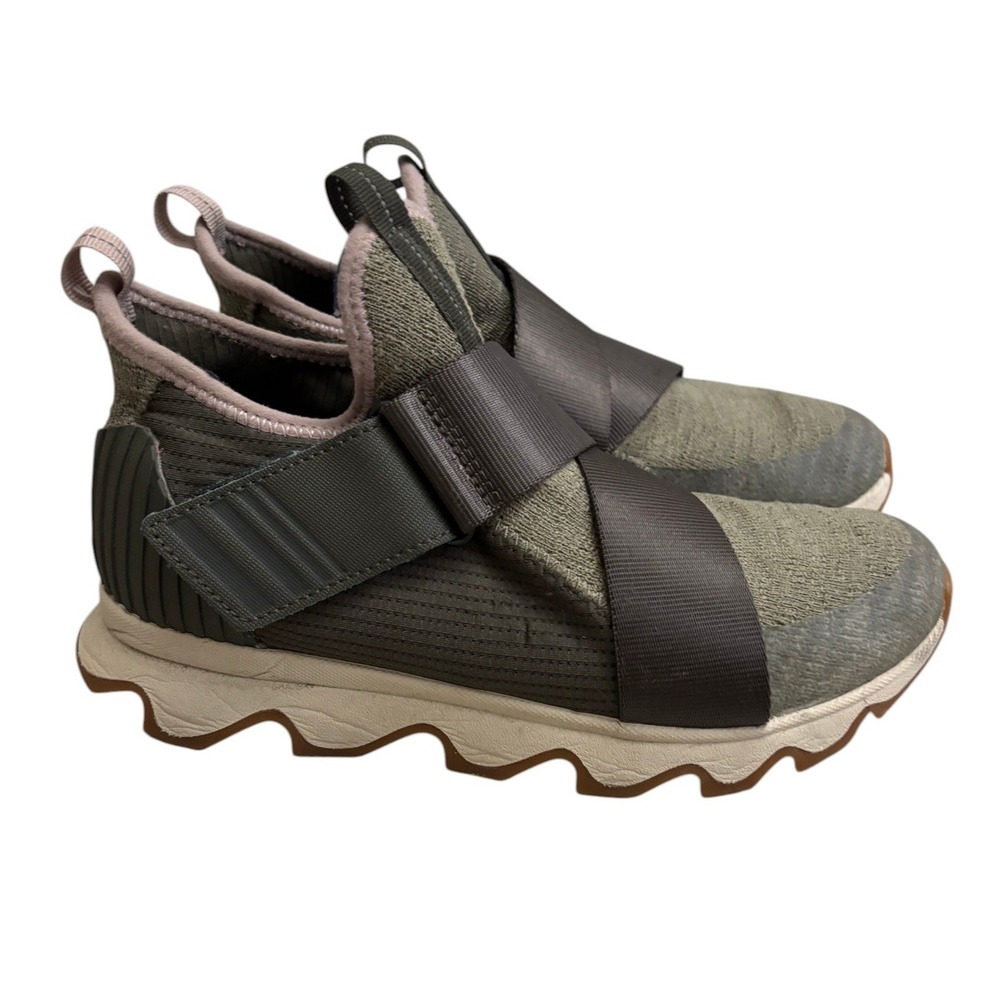 Sorel Kinetic Sneak Sage Green Mauve Pink Knit Strap Sneakers Womens 8